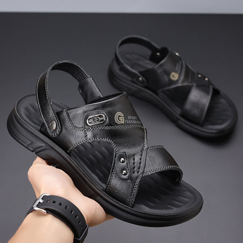 Sandale pentru bărbați din piele de vită de înaltă calitate – pantofi casual de vară pentru plajă, deget deschis, respirabile, antiderapante, utilizare în exterior