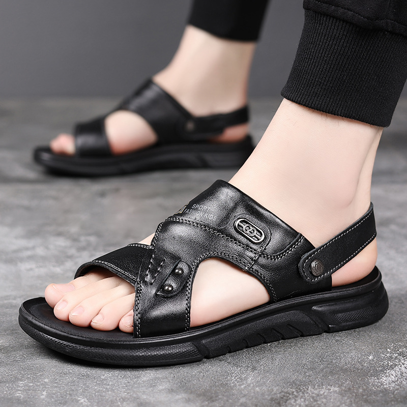 Sandale pentru bărbați din piele de vită de înaltă calitate – pantofi casual de vară pentru plajă, deget deschis, respirabile, antiderapante, utilizare în exterior