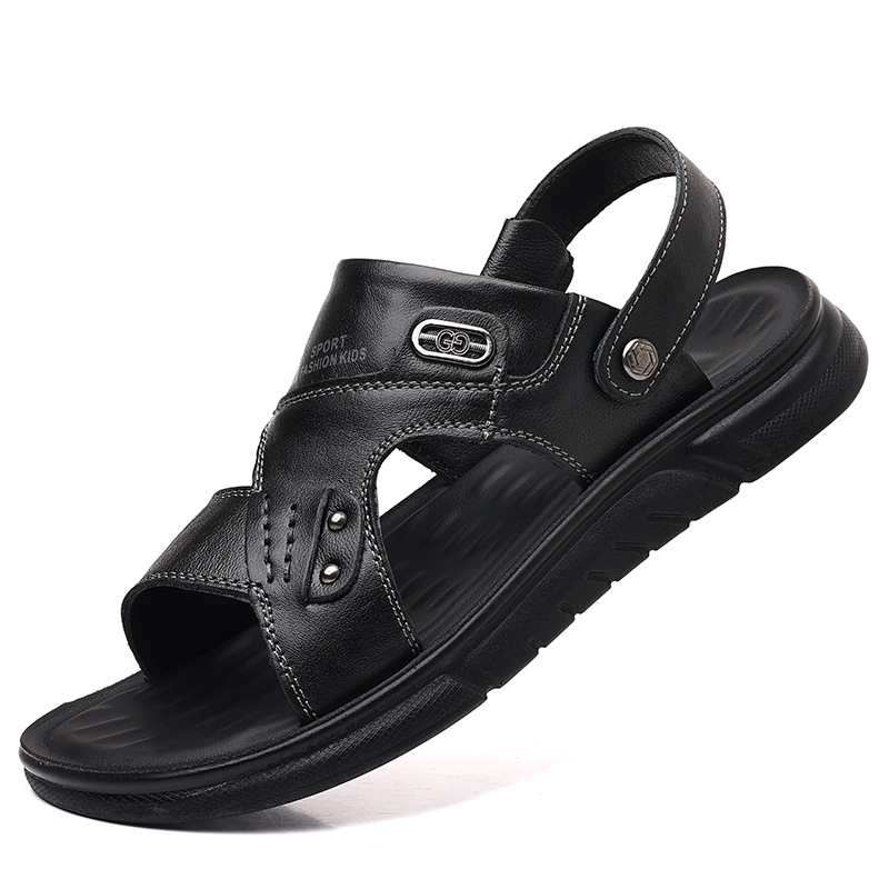 Sandale pentru bărbați din piele de vită de înaltă calitate – pantofi casual de vară pentru plajă, deget deschis, respirabile, antiderapante, utilizare în exterior