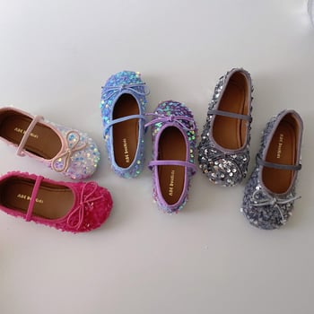 Balerine pentru fete, cu paiete, stil coreean, slip-on, strălucitoare și versatile