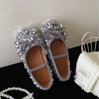 Balerine pentru fete, cu paiete, stil coreean, slip-on, strălucitoare și versatile