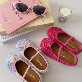 Balerine pentru fete, cu paiete, stil coreean, slip-on, strălucitoare și versatile