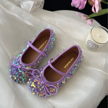 Balerine pentru fete, cu paiete, stil coreean, slip-on, strălucitoare și versatile