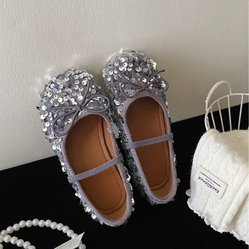 Balerine pentru fete, cu paiete, stil coreean, slip-on, strălucitoare și versatile