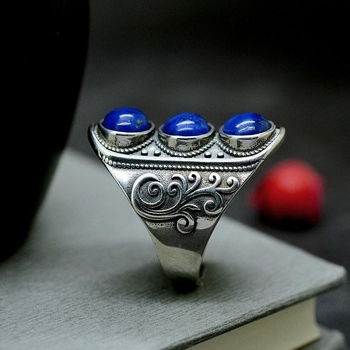 Inel unisex din lapis lazuli, cu gura deschisă, stil retro