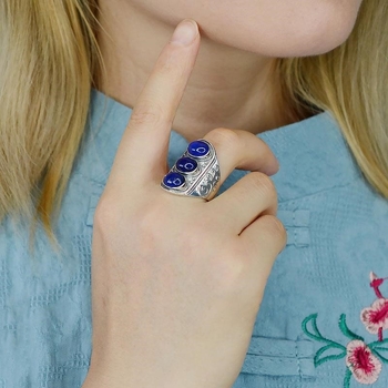 Inel unisex din lapis lazuli, cu gura deschisă, stil retro