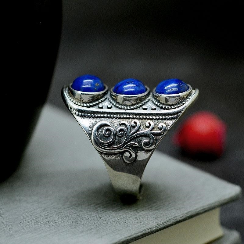 Inel unisex din lapis lazuli, cu gura deschisă, stil retro