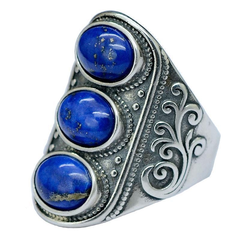Inel unisex din lapis lazuli, cu gura deschisă, stil retro