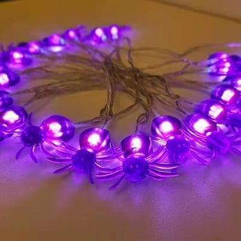 Şir LED mov în formă de păianjen, plastic transparent, 30 LEDs, decor interior/exterior pentru Halloween și Crăciun