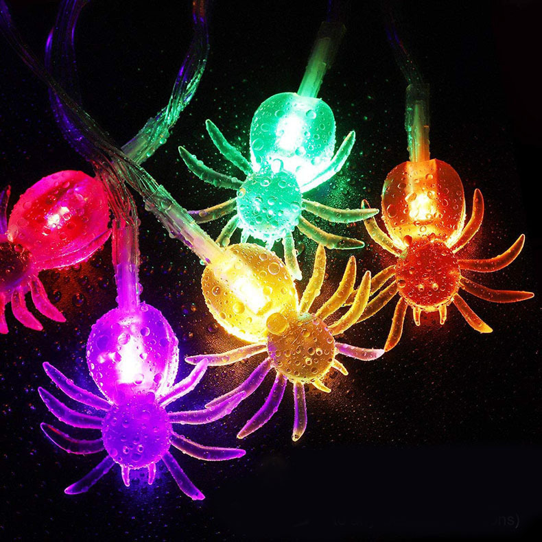 Şir LED mov în formă de păianjen, plastic transparent, 30 LEDs, decor interior/exterior pentru Halloween și Crăciun
