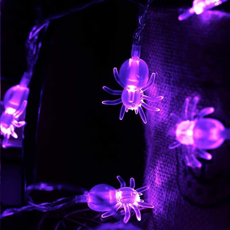 Şir LED mov în formă de păianjen, plastic transparent, 30 LEDs, decor interior/exterior pentru Halloween și Crăciun