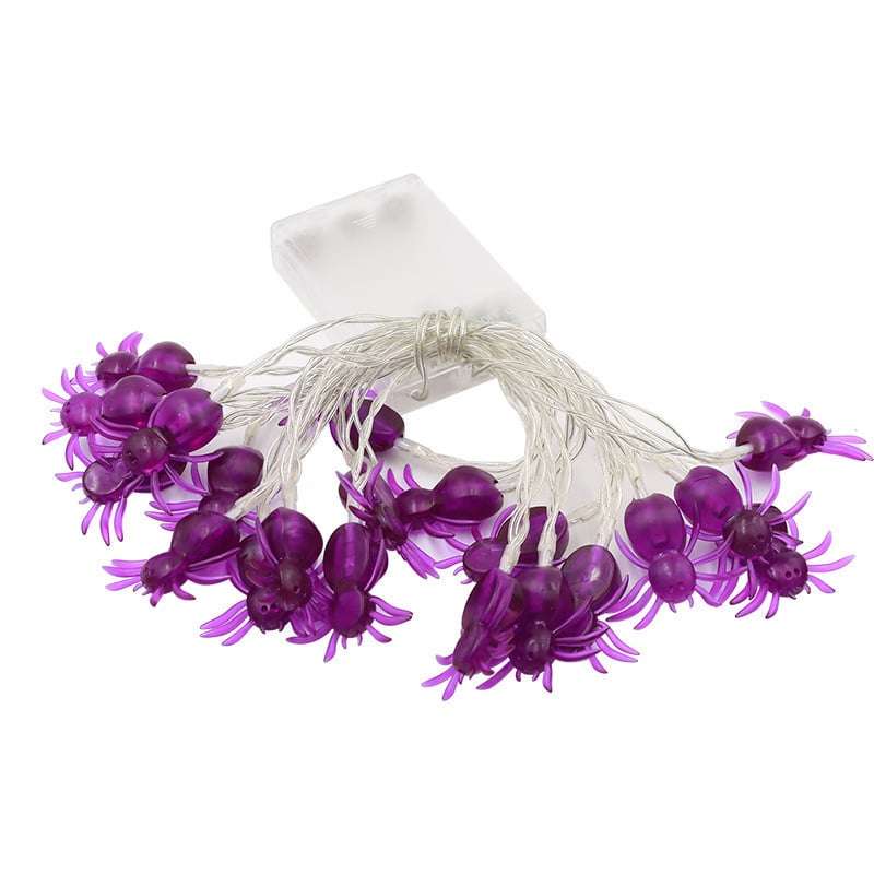 Şir LED mov în formă de păianjen, plastic transparent, 30 LEDs, decor interior/exterior pentru Halloween și Crăciun