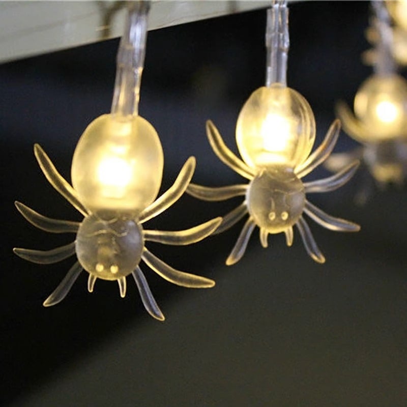 Şir LED mov în formă de păianjen, plastic transparent, 30 LEDs, decor interior/exterior pentru Halloween și Crăciun
