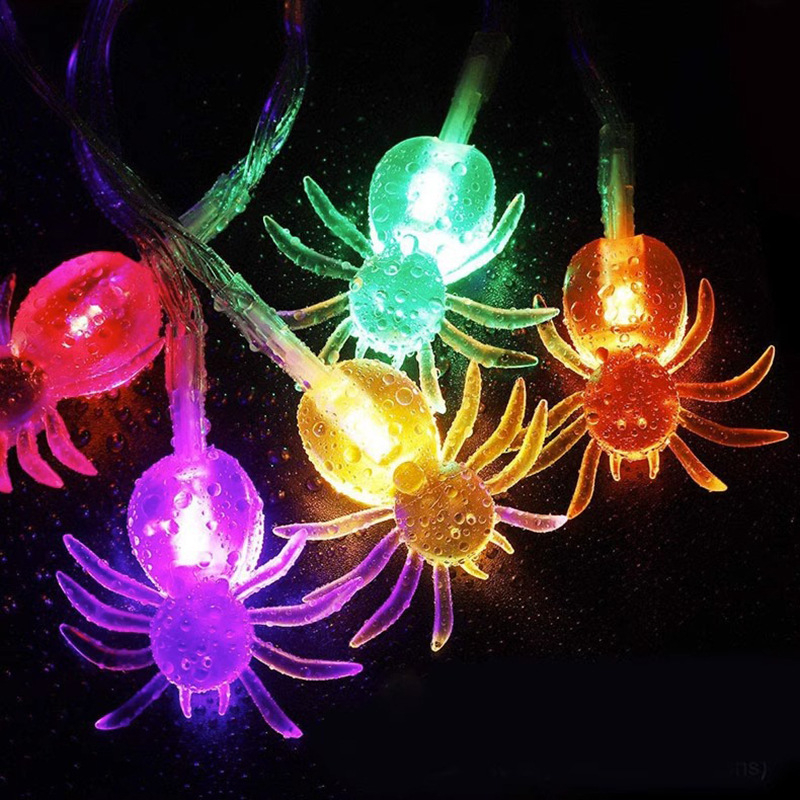 Şir LED mov în formă de păianjen, plastic transparent, 30 LEDs, decor interior/exterior pentru Halloween și Crăciun