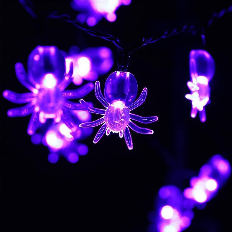 Şir LED mov în formă de păianjen, plastic transparent, 30 LEDs, decor interior/exterior pentru Halloween și Crăciun