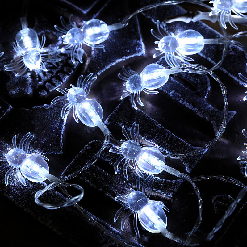 Şir LED mov în formă de păianjen, plastic transparent, 30 LEDs, decor interior/exterior pentru Halloween și Crăciun