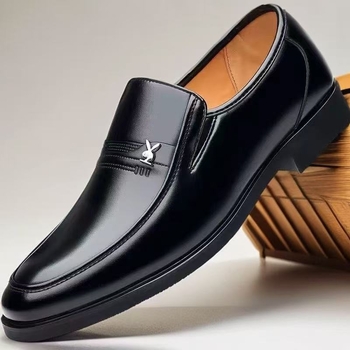 Muške crne kožne loafers slip-on s mekanom potplatom za ured
