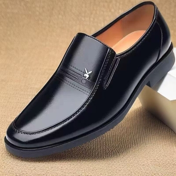 Muške crne kožne loafers slip-on s mekanom potplatom za ured