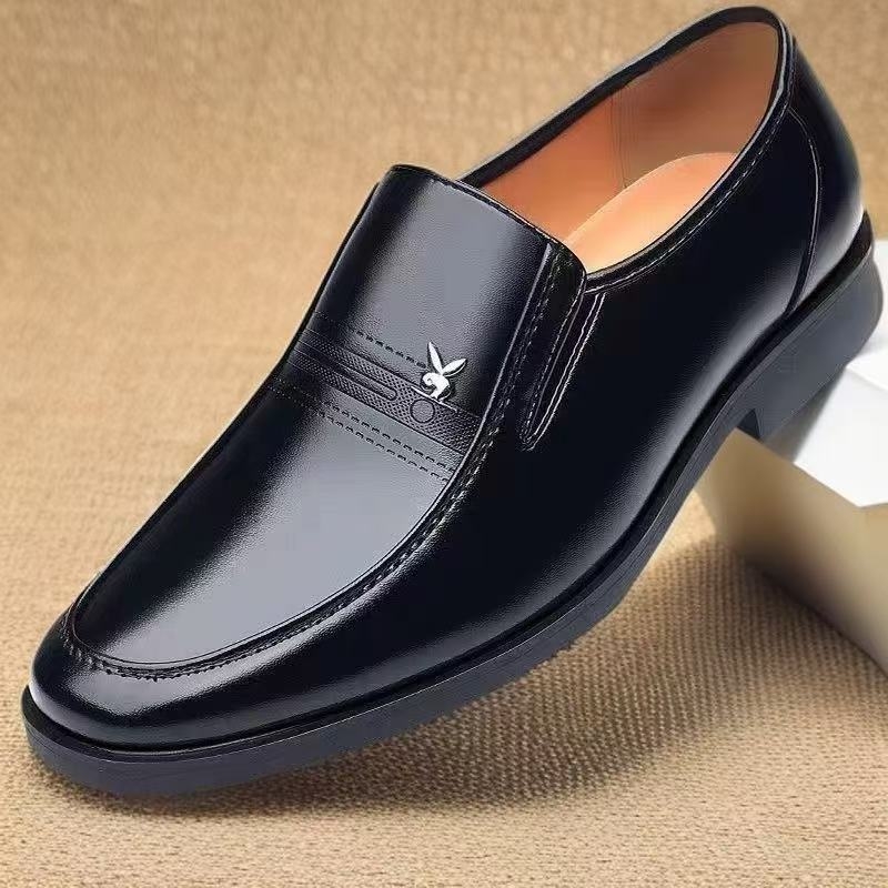 Muške crne kožne loafers slip-on s mekanom potplatom za ured