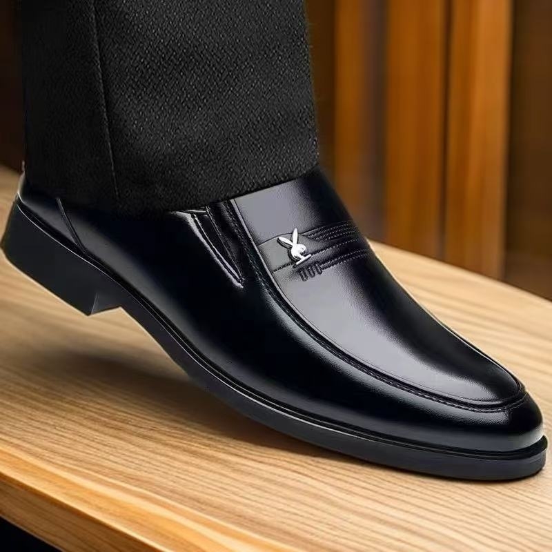 Muške crne kožne loafers slip-on s mekanom potplatom za ured