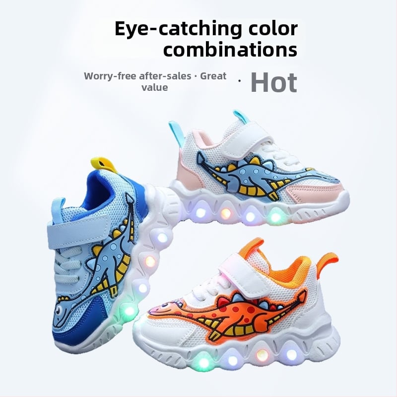 Dječje tenisice s dinosaurom u crtanom motivu, mrežasti prozračni gornji dio, lagane, unisex, s Velcro kopčom, PVC potplat