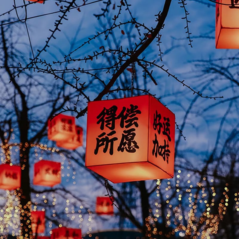 Felinar pătrat în stil chinezesc nou, pentru decor scenic, pentru a fi agățat de copac