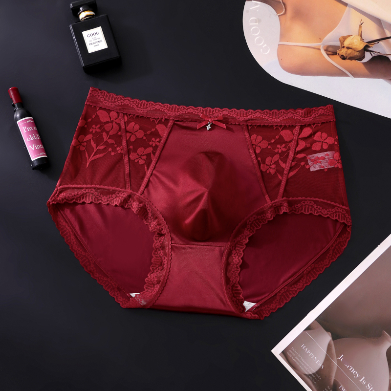 Slipuri bărbați din plasă ultrafina, margine din dantelă și design floral, stil franțuzesc sexy, talie medie
