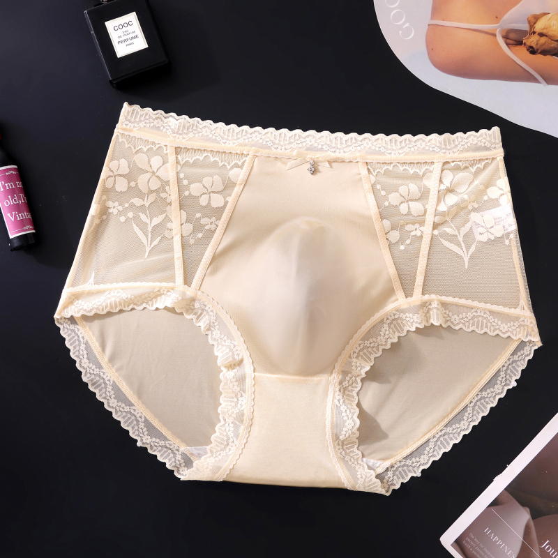 Slipuri bărbați din plasă ultrafina, margine din dantelă și design floral, stil franțuzesc sexy, talie medie