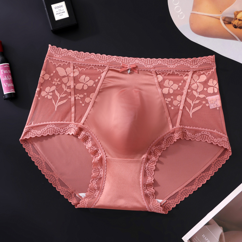 Slipuri bărbați din plasă ultrafina, margine din dantelă și design floral, stil franțuzesc sexy, talie medie