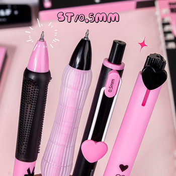 Szív-sorozat nyomógombos gél toll, fekete gyorsan száradó tinta, ST csúcs, 0,5 mm, dobozban