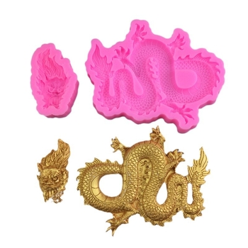 Formă de silicon cu dragon în stil chinezesc, mai multe modele de dragon pentru marginile tortului, fondant și ciocolată