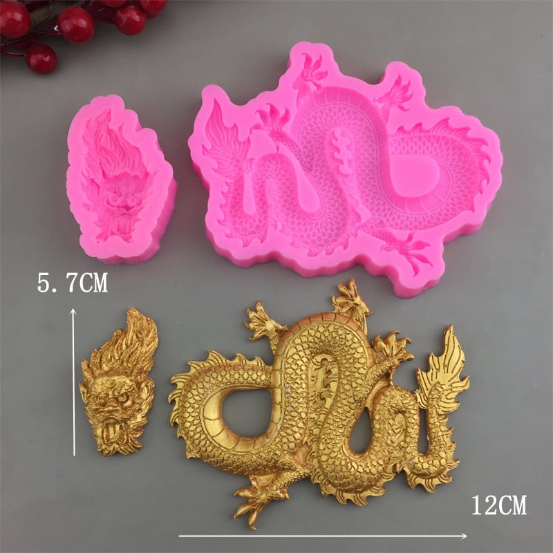 Formă de silicon cu dragon în stil chinezesc, mai multe modele de dragon pentru marginile tortului, fondant și ciocolată