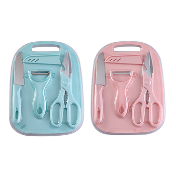 Set de cuțite de bucătărie pentru fructe, oțel inoxidabil, 4 piese, cu tocător, portabil