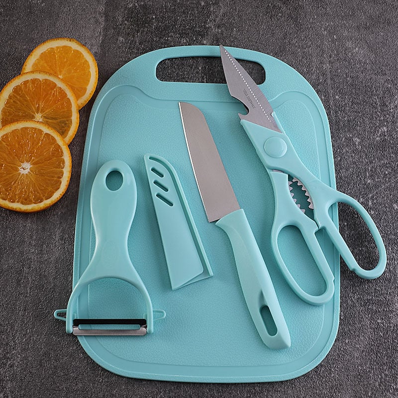Set de cuțite de bucătărie pentru fructe, oțel inoxidabil, 4 piese, cu tocător, portabil