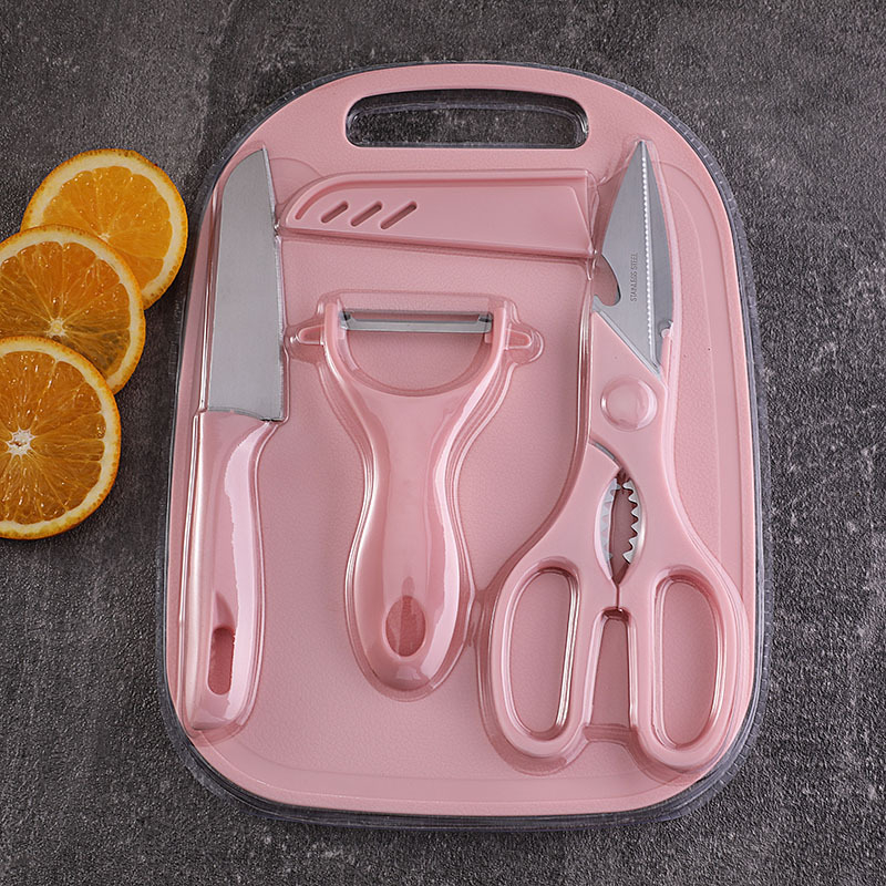 Set de cuțite de bucătărie pentru fructe, oțel inoxidabil, 4 piese, cu tocător, portabil
