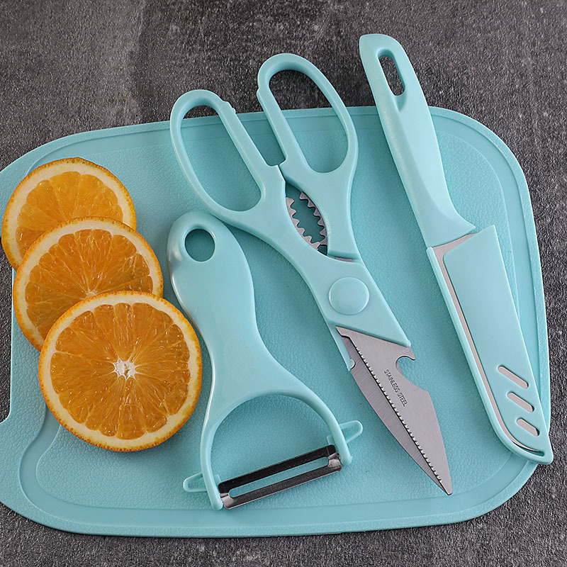 Set de cuțite de bucătărie pentru fructe, oțel inoxidabil, 4 piese, cu tocător, portabil