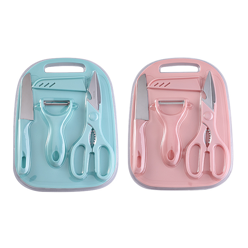 Set de cuțite de bucătărie pentru fructe, oțel inoxidabil, 4 piese, cu tocător, portabil