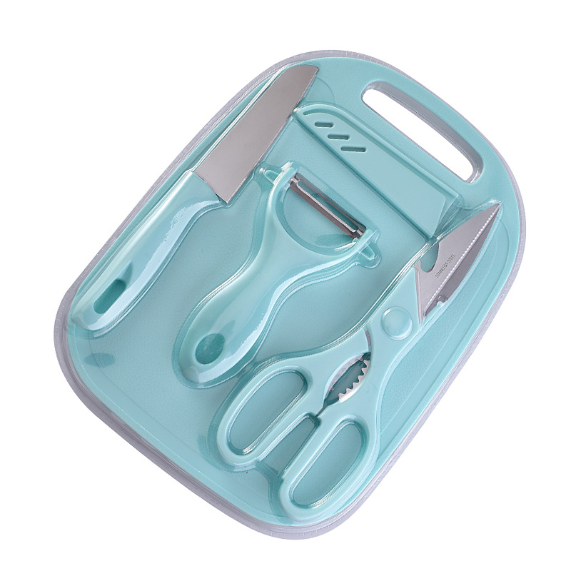Set de cuțite de bucătărie pentru fructe, oțel inoxidabil, 4 piese, cu tocător, portabil
