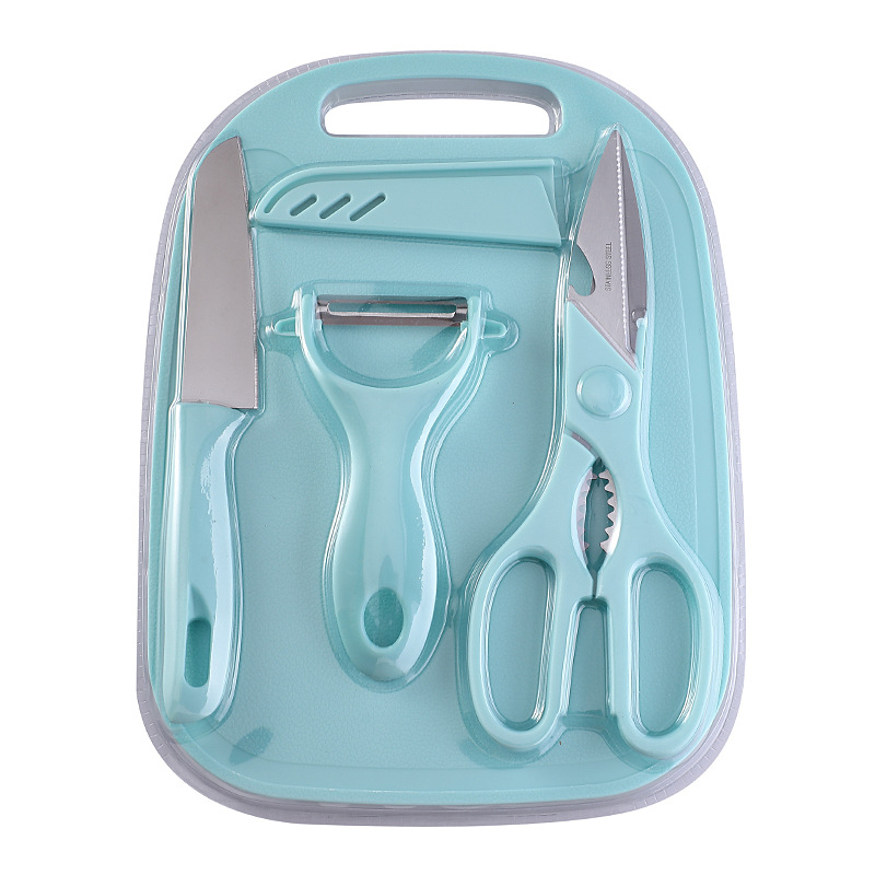 Set de cuțite de bucătărie pentru fructe, oțel inoxidabil, 4 piese, cu tocător, portabil