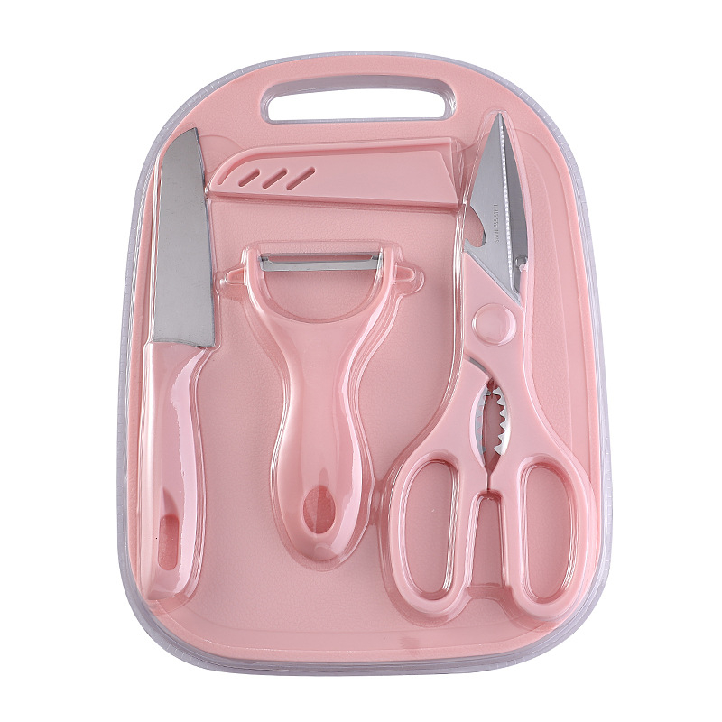 Set de cuțite de bucătărie pentru fructe, oțel inoxidabil, 4 piese, cu tocător, portabil
