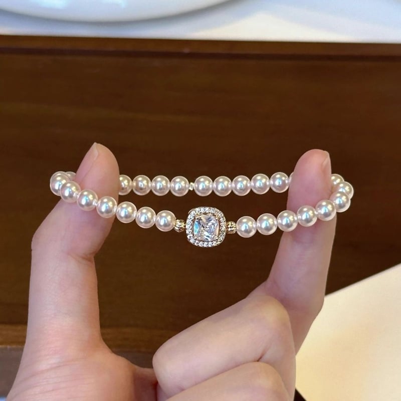 Brățară pentru femei cu perle artificiale și zirconiu cubic, stil modern, elegant, minimalist și versatil