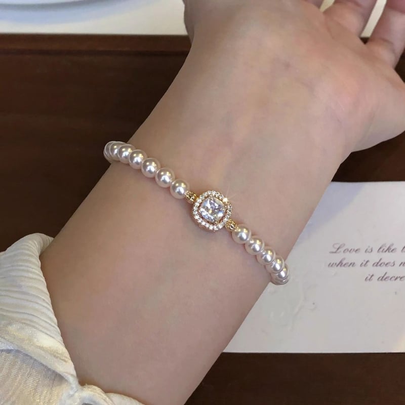 Brățară pentru femei cu perle artificiale și zirconiu cubic, stil modern, elegant, minimalist și versatil