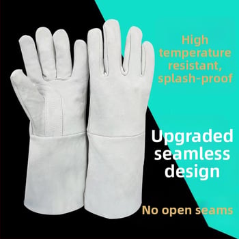 Mănuși de sudură din piele de vițel, lungite și groase, anti-arzuri, rezistente la temperaturi înalte, pentru industrie grea și protecția muncii