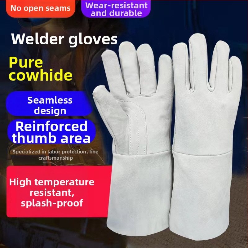 Mănuși de sudură din piele de vițel, lungite și groase, anti-arzuri, rezistente la temperaturi înalte, pentru industrie grea și protecția muncii