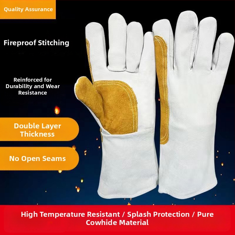Mănuși de sudură din piele de vițel, lungite și groase, anti-arzuri, rezistente la temperaturi înalte, pentru industrie grea și protecția muncii