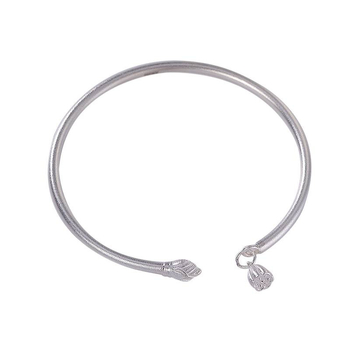 Brățară deschisă pentru femei din cupru alb placat cu argint, design cu bobul de lotus, stil antic, mat