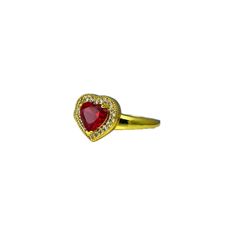 Inel deschis din cupru placat cu aur, rubin sânge de porumbel și diamante colorate – design unic, versatil
