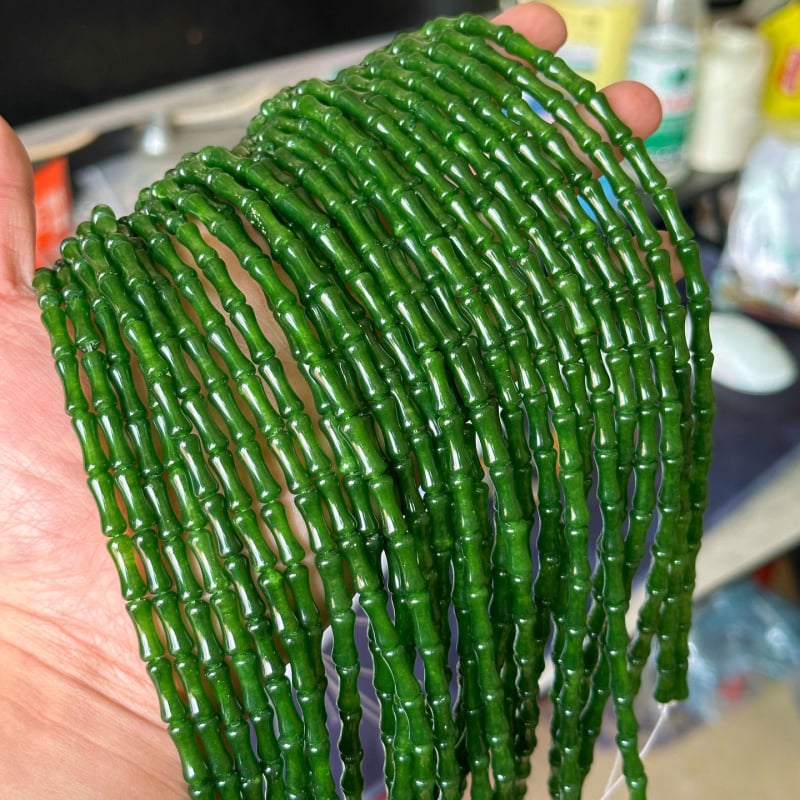 Nefrit natural Hetian cu mărgele de bambu pentru bijuterii DIY: pandantiv, brățară, colier și cercei