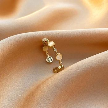 Inel minimalist cu ochi de pisică, din cupru placat cu aur 18K, inel deschis cu zircon