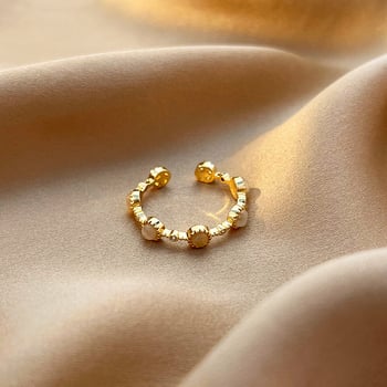 Inel minimalist cu ochi de pisică, din cupru placat cu aur 18K, inel deschis cu zircon